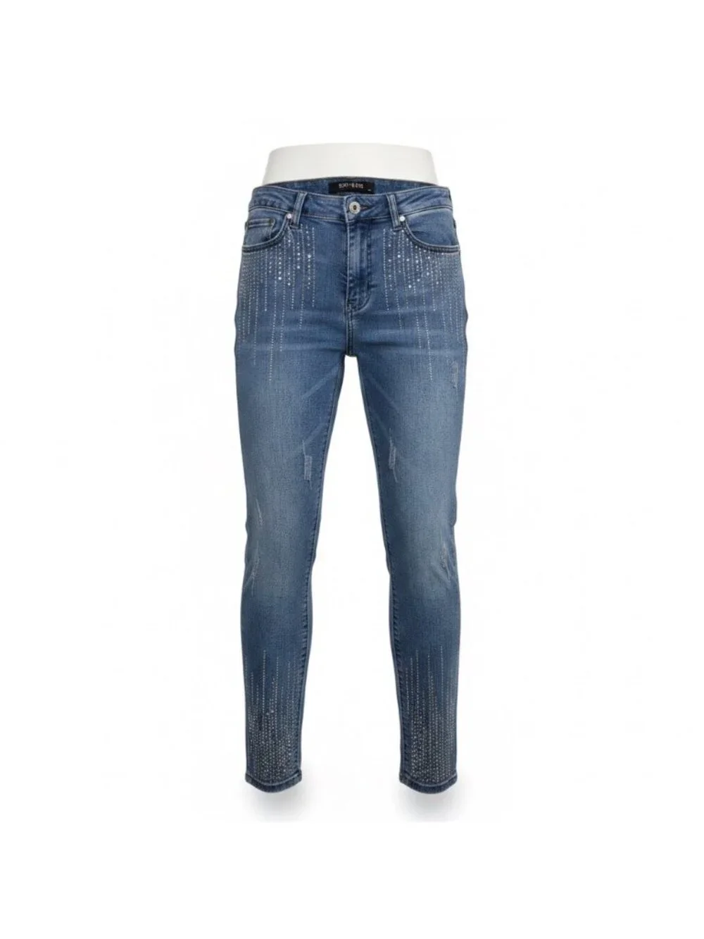 Be You Womens Blue Denim Embellished Distressed Skinny Jeans Size L